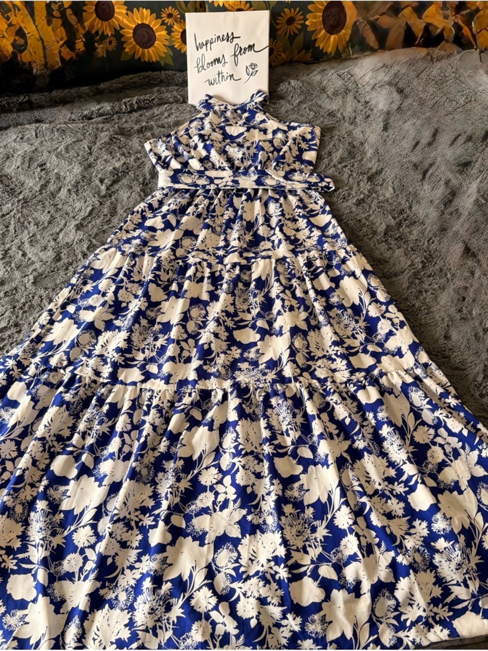 Perfect dress! Bright blue and White Floral Tiered Maxi Dress wedding ready!